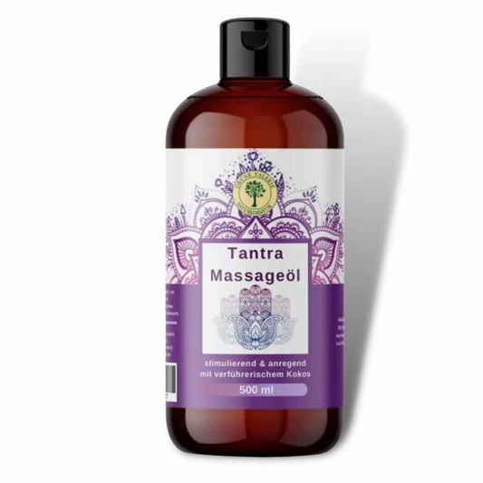 a bottle of tantra massage oil on a white background