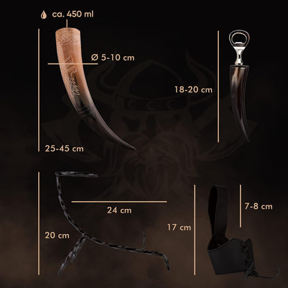 Trinkhorn mit Fenrir-Gravur – Das perfekte Wikinger-Erlebnis für Met-Fans-Infinity-geschenkbox