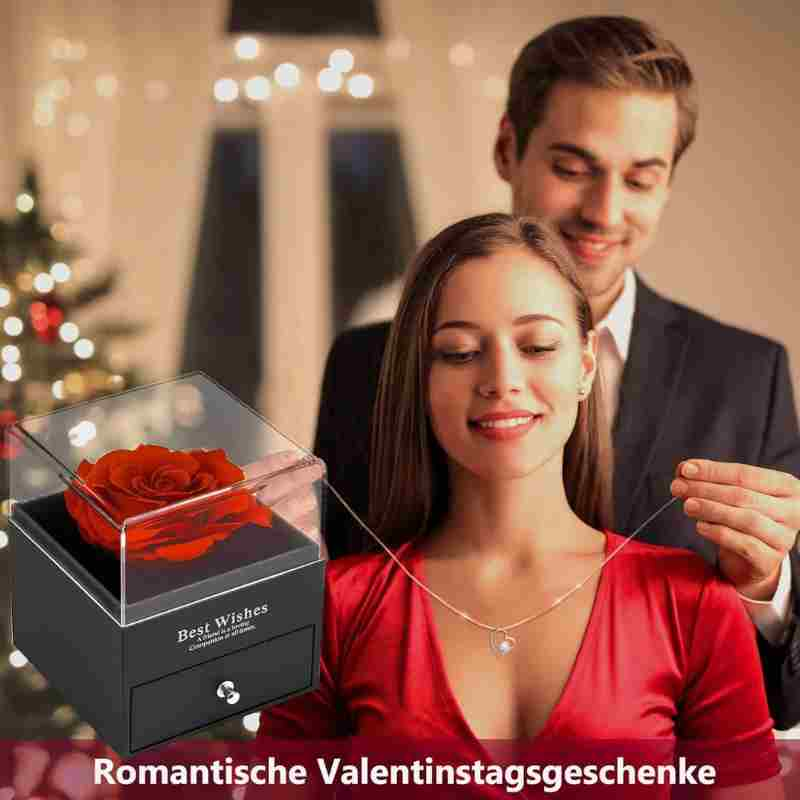 Geschenk für Weihnachten mit ewiger Rose und Halskette