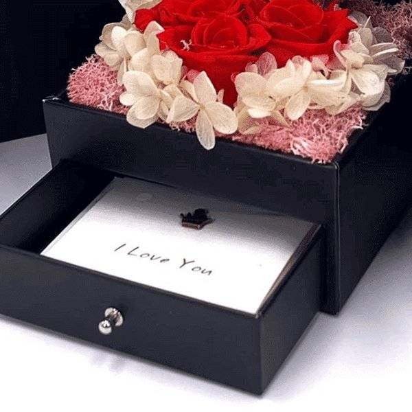 Geschenkbox - Jahrestag Geschenk Für Sie Mit Ewigen Rosen Und Schlüsselanhänger
