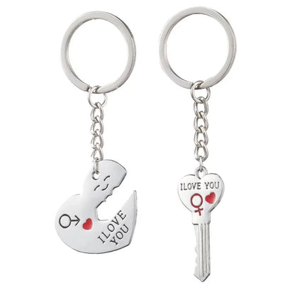 two key chains with a heart and a keychain that says i love you