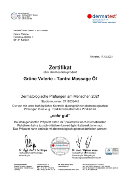 a certificate for a german massage company